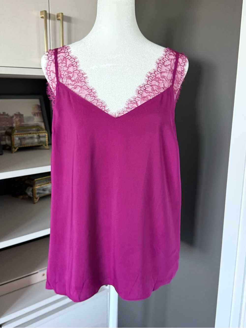 Express Fuchsia Lace-Trim Satin Chemise Slip